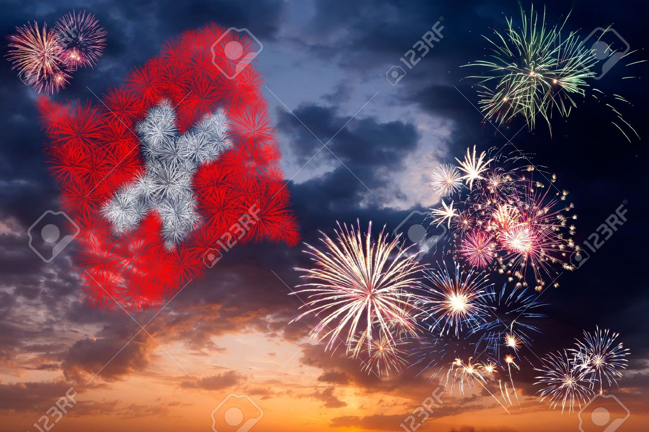 fireworks with flag