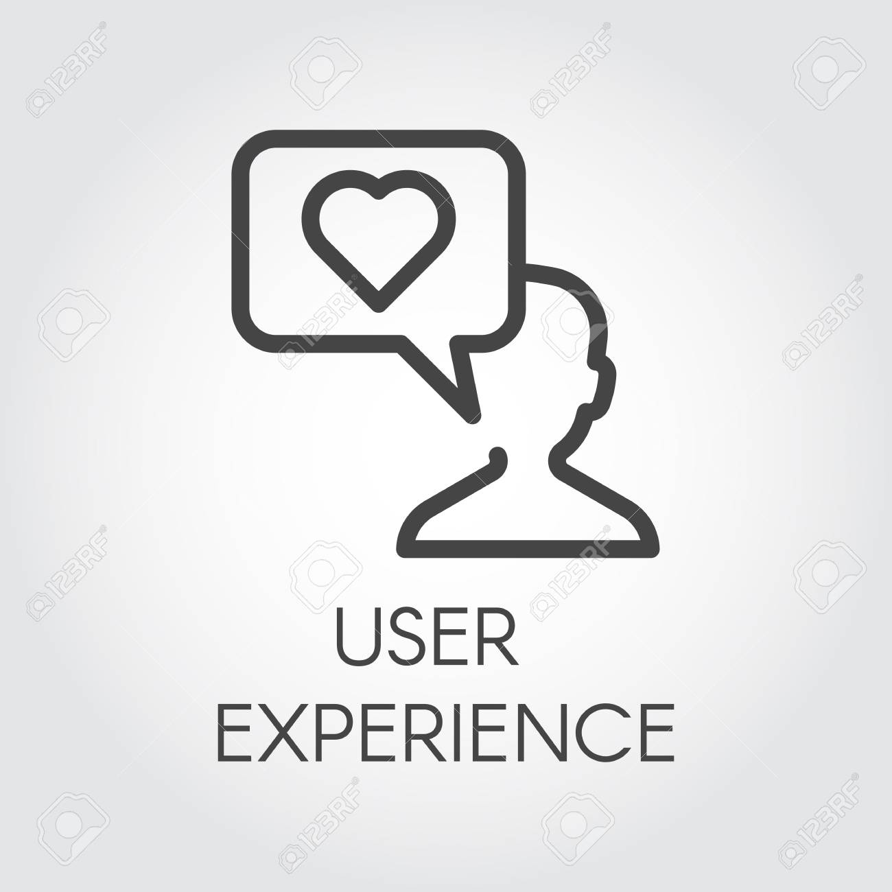 User Experience Icon In Thin Line Style. Heart Symbol In Bubbles And  Abstract Human Silhouette. Simple Logo Or Button For Websites, Mobile Apps  And Other Design Needs. Vector Contour Pictogram Royalty Free