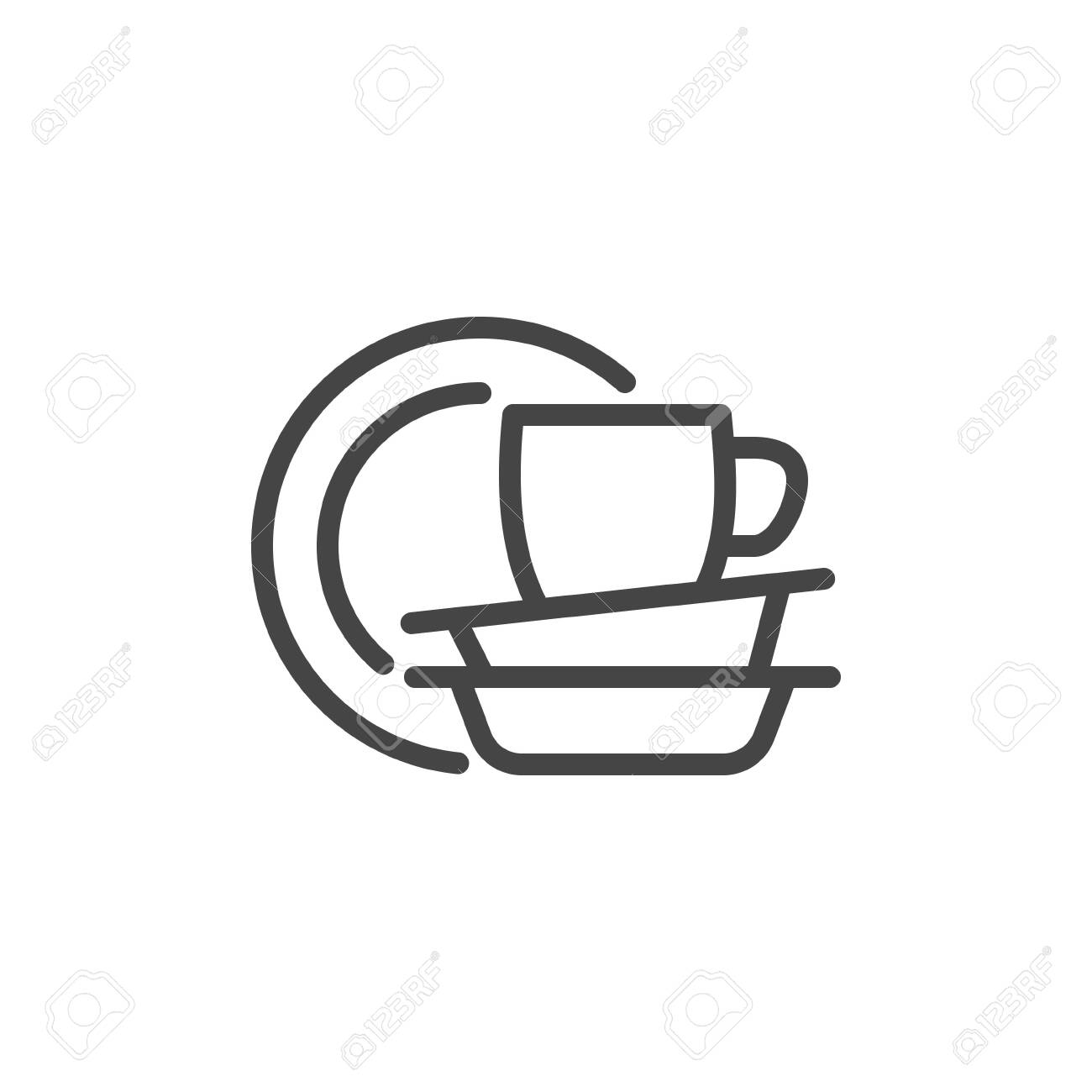 Umriss-Symbol Geschirr Teller Tasse Geschirrspülen. Lizenzfrei nutzbare SVG, Vektorgrafiken, Clip Arts, Illustrationen. Image 144379231