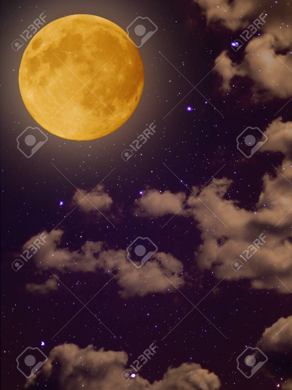 Full Yellow Moon With Star At Dark Clouds Night Sky Background Stock Photo Picture And Royalty Free Image Image 65522512