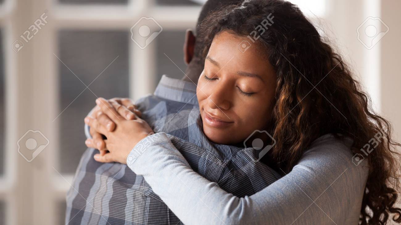 Mixed Race Woman Hug Black Man Husband