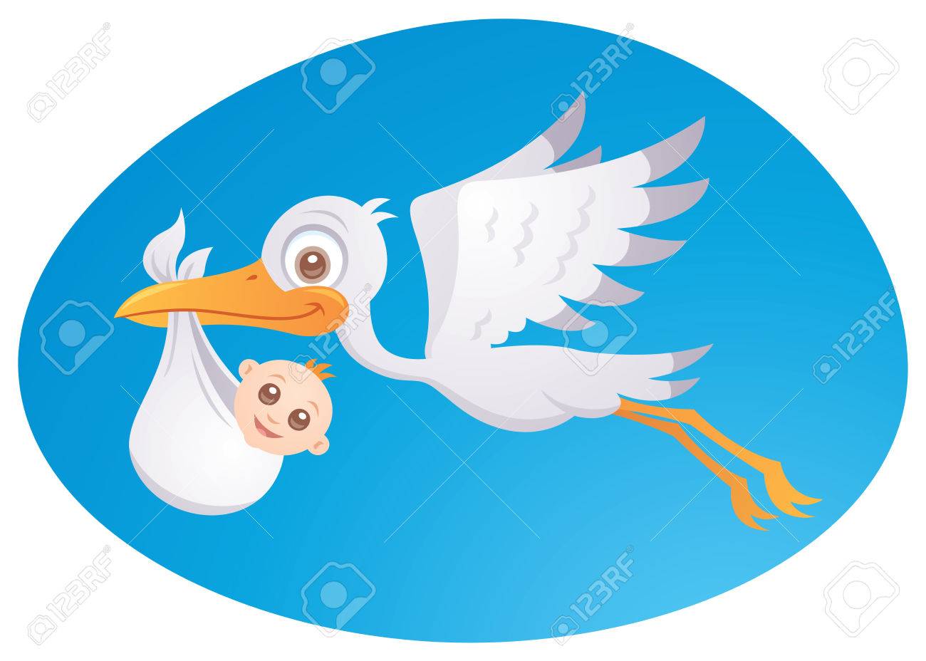 少し生まれたばかりの赤ちゃん かわいい配信コウノトリのベクトル漫画イラスト のイラスト素材 ベクタ Image