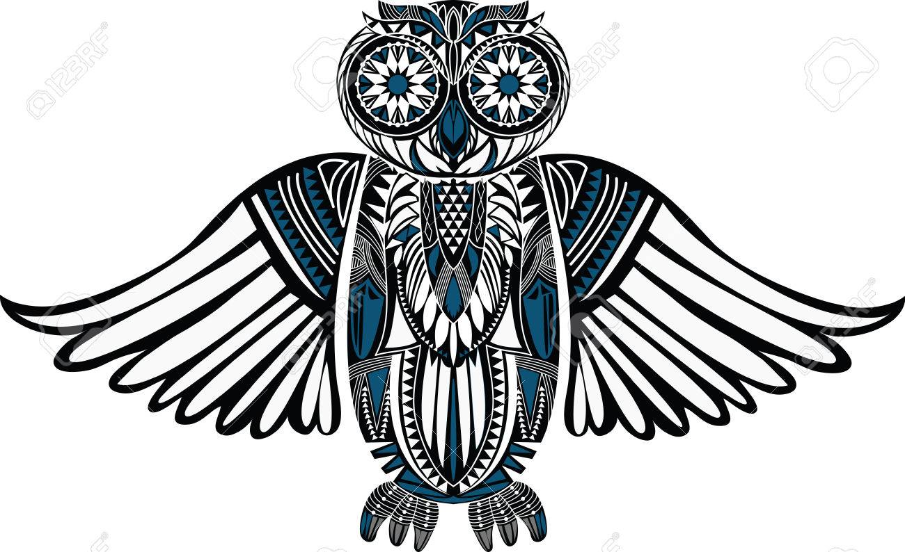 Hand Drawn Illustration Chouette Avec Motif Abstrait Design élégant Dessin Oiseau Antique