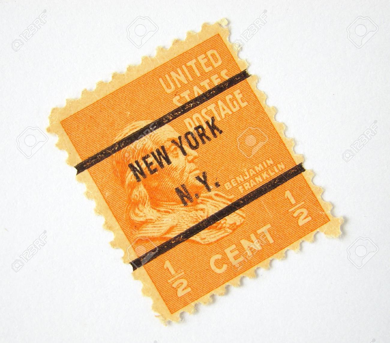 白い背景の上のニューヨーク消印米国切手 の写真素材 画像素材 Image