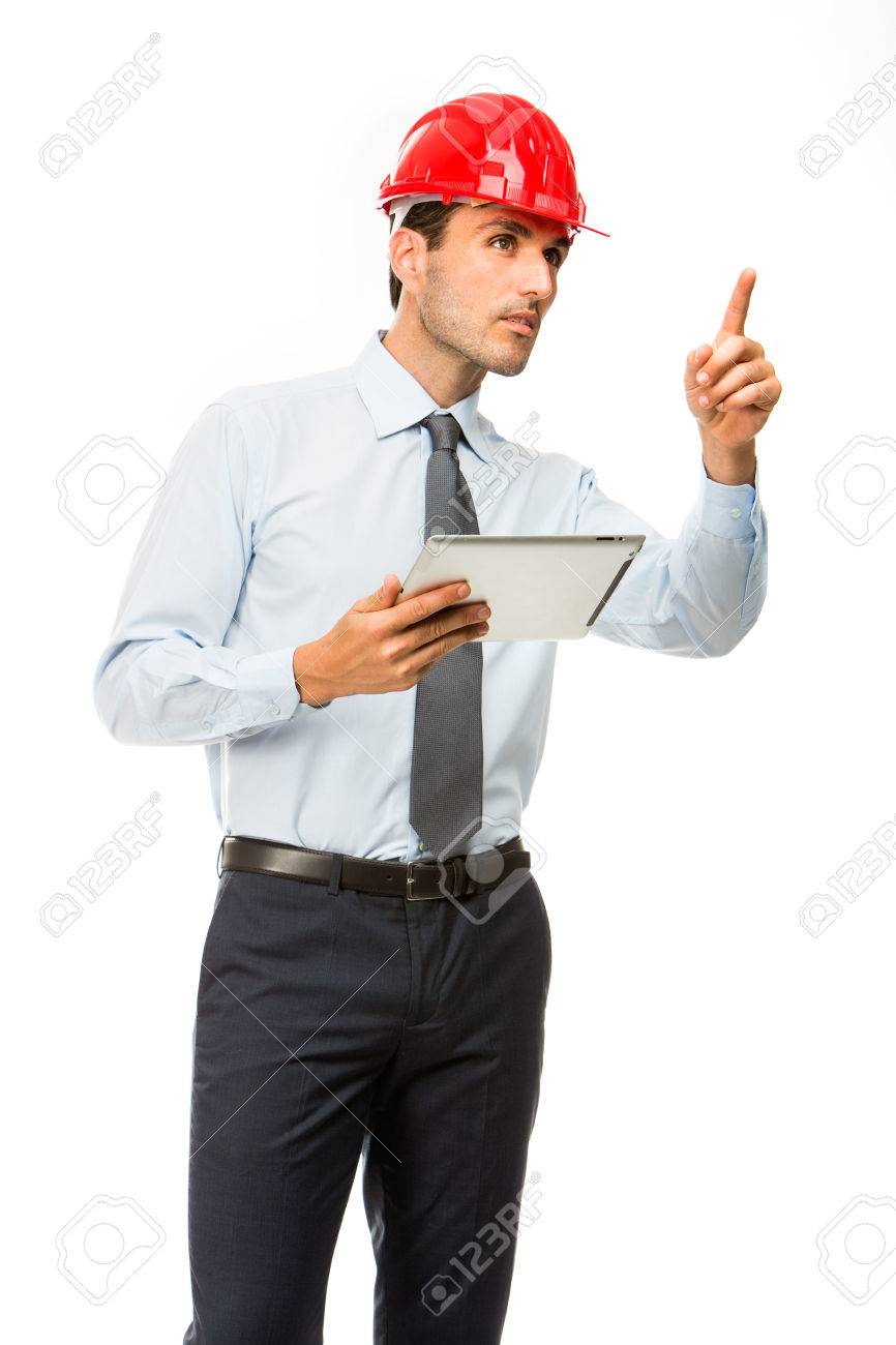 half length portrait of a construction supervisor with digital