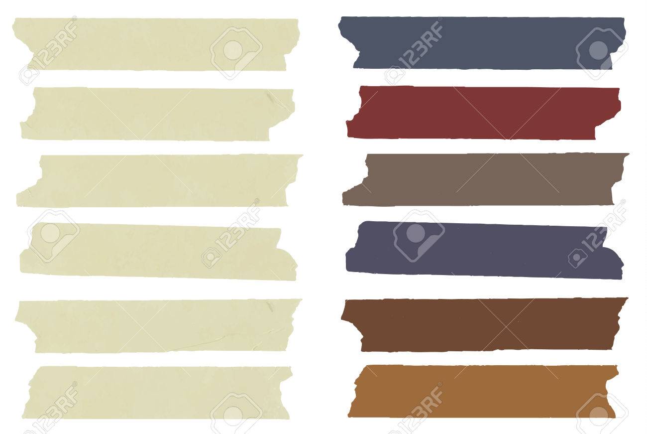 set of colorful horizontal and different size sticky tape adhesive