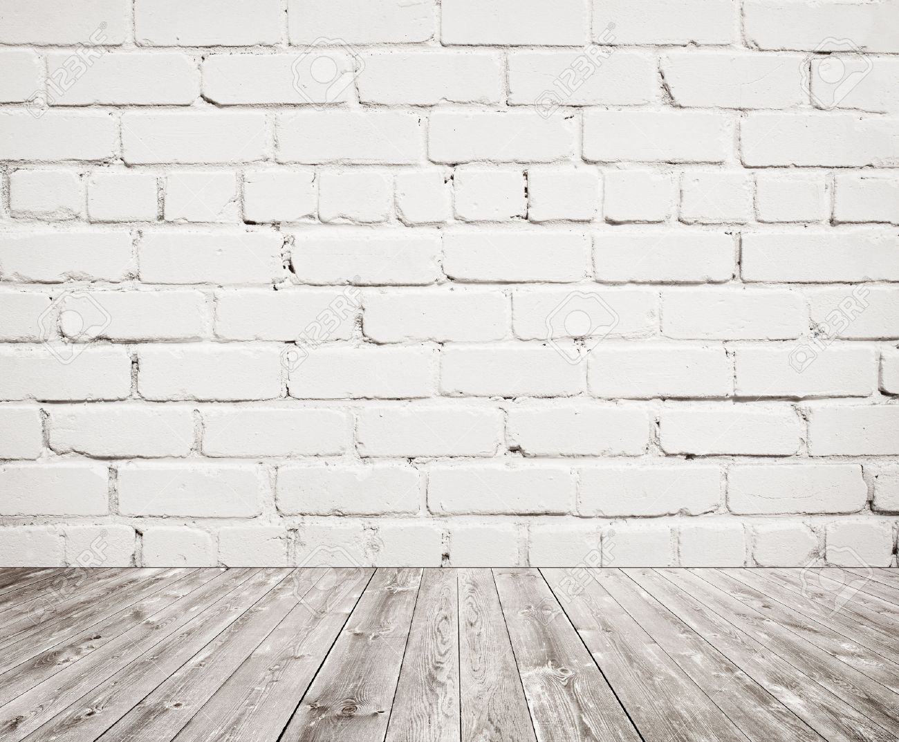木の床と白いレンガ壁のテクスチャ の写真素材 画像素材 Image