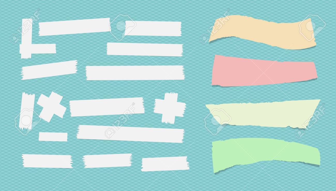 破れたメモ紙 粘着性 接着剤のマスキング テープに引っかかっている