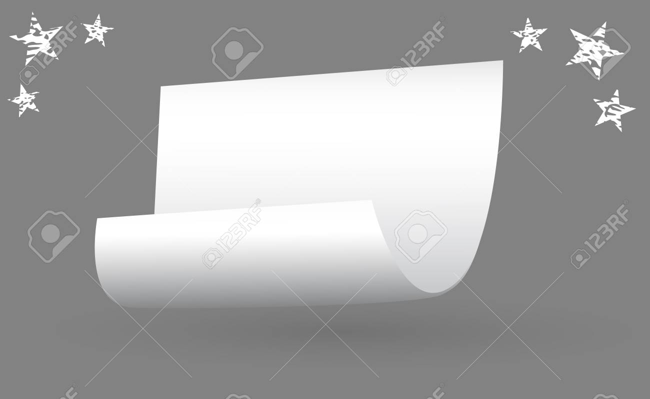 白いカール ノートブック紙メモまたはメッセージは 灰色の背景の上に落ち影 コーナーでは星です のイラスト素材 ベクタ Image