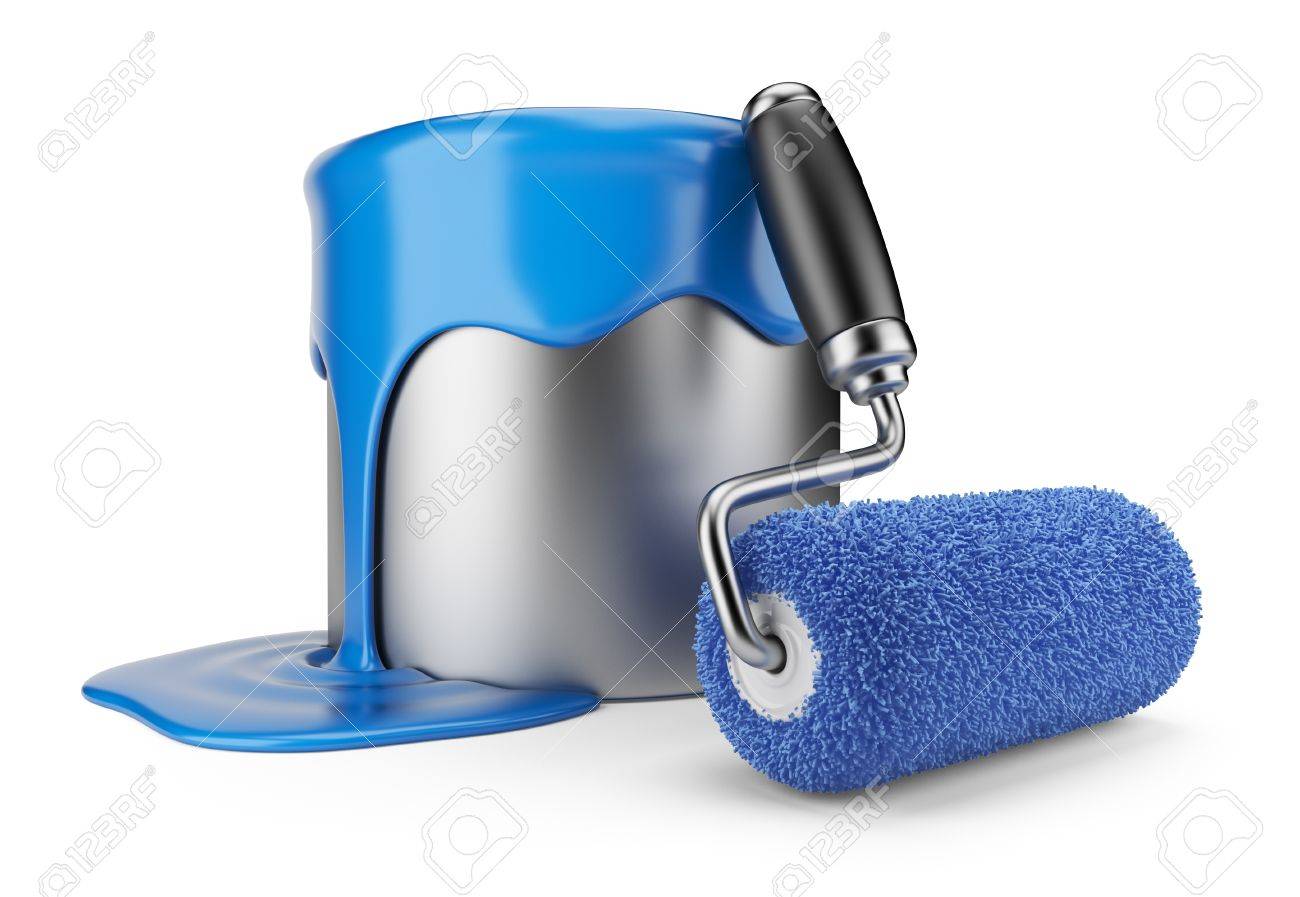 Paint roller and can Painter concept 3D Icon isolated on white background - 13929961 Paint roller and can Painter concept 3D Icon isolated on white background - 13929961