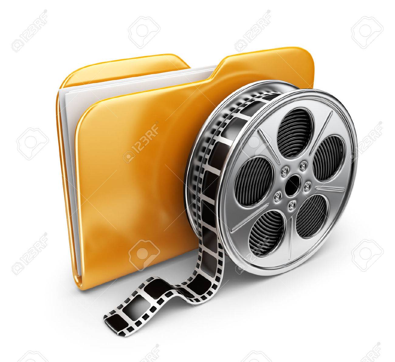 Movie folder with a films spool. 3D Icon isolated on white background - 22189942 Movie folder with a films spool. 3D Icon isolated on white background - 22189942