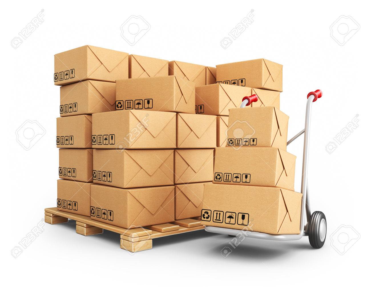 Download Hand Truck With Cardboard Boxes 3d Icon Isolated On White Background Stock Photo Picture And Royalty Free Image Image 26158794