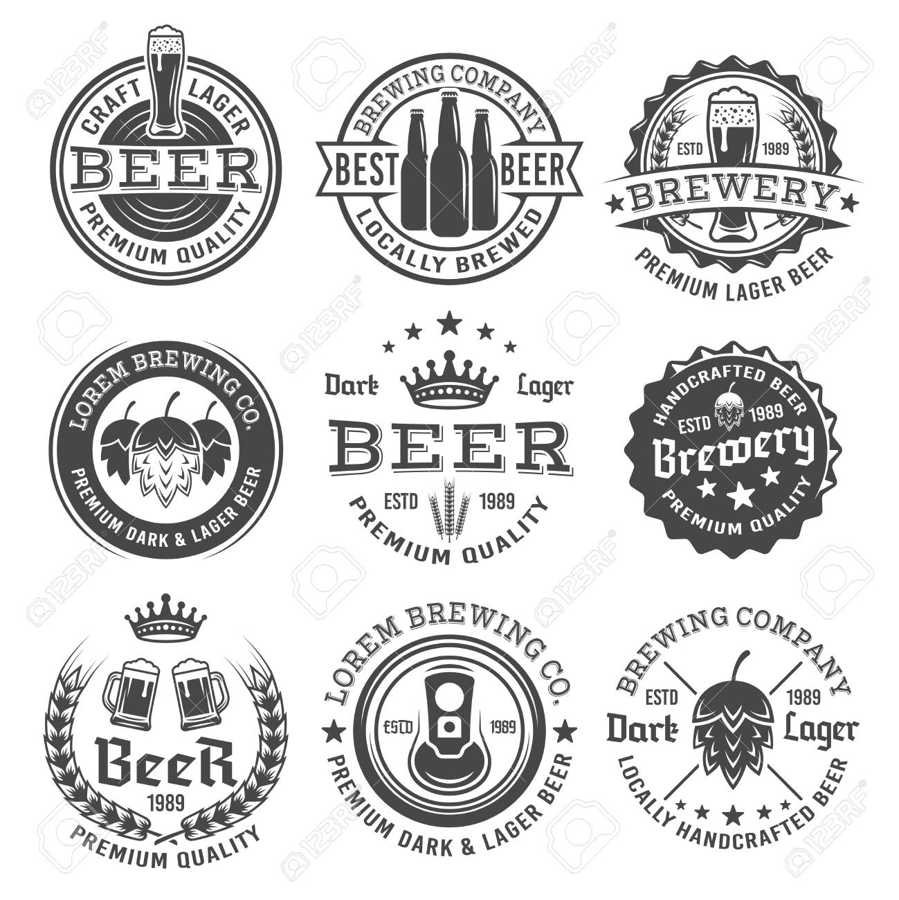 Beer And Brewery Set Of Vector Retro Style Black And White Labels For Black And White Label Templates Beer And Brewery Set Of Vector Retro Style Black And White Labels For Black And White Label Templates
