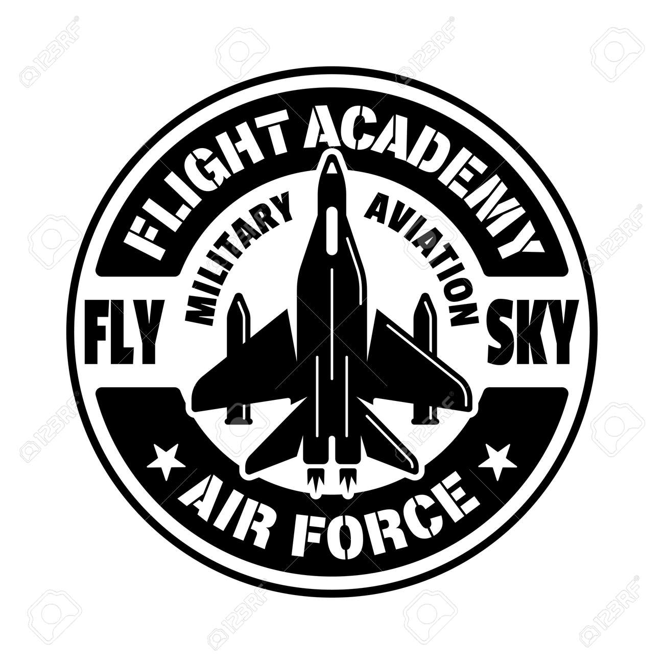 military-aviation-flight-academy-vector-emblem-badge-label-logo-or-t-shirt-print-in-monochrome-vintage-style-isolated-on-white-background-royalty-free-svg-cliparts-vectors-and-stock-illustration-image-185992902