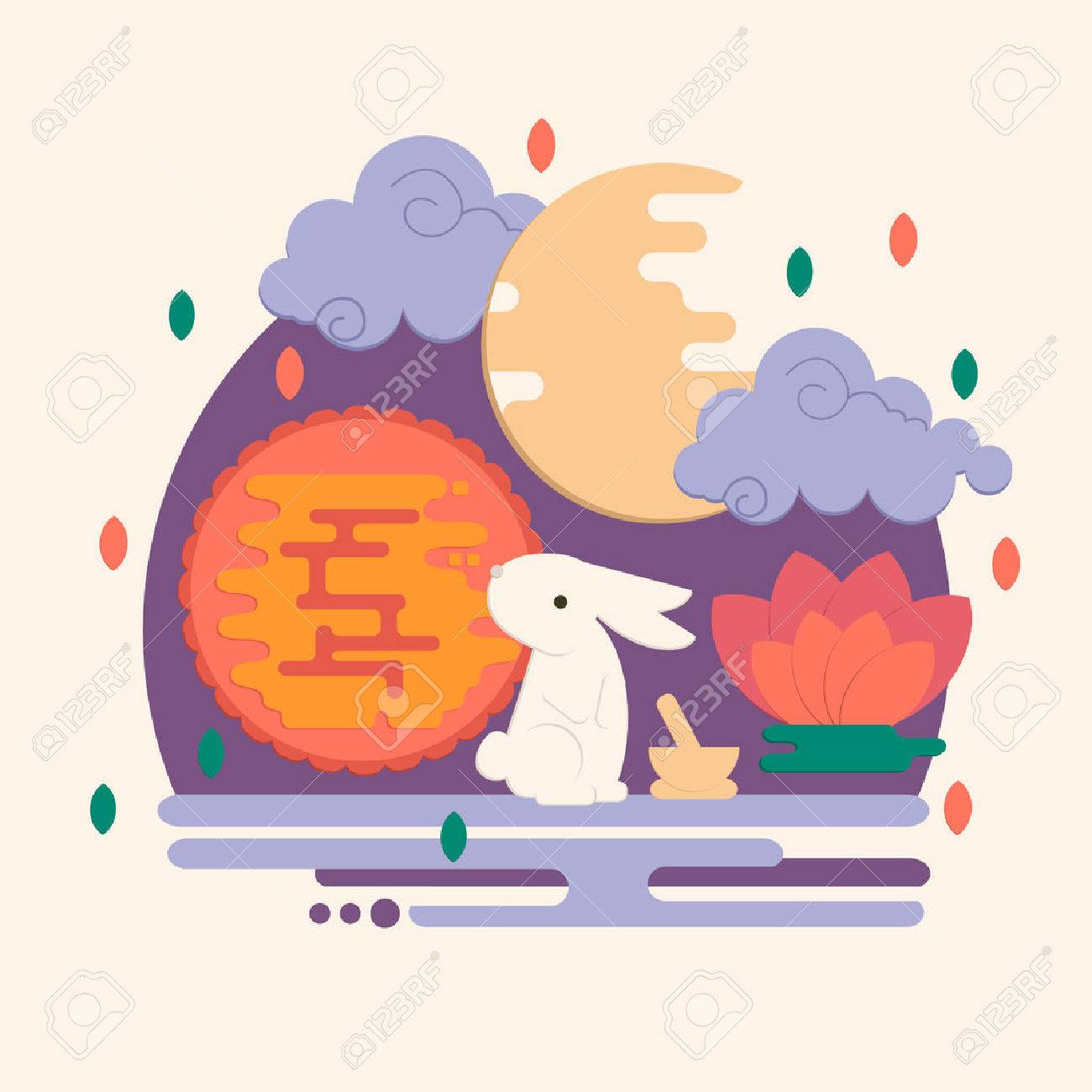 Chinese Mid Autumn Festival Illustration In Flat Style Vector Royalty Free Cliparts Vectors And Stock Illustration Image 60586266