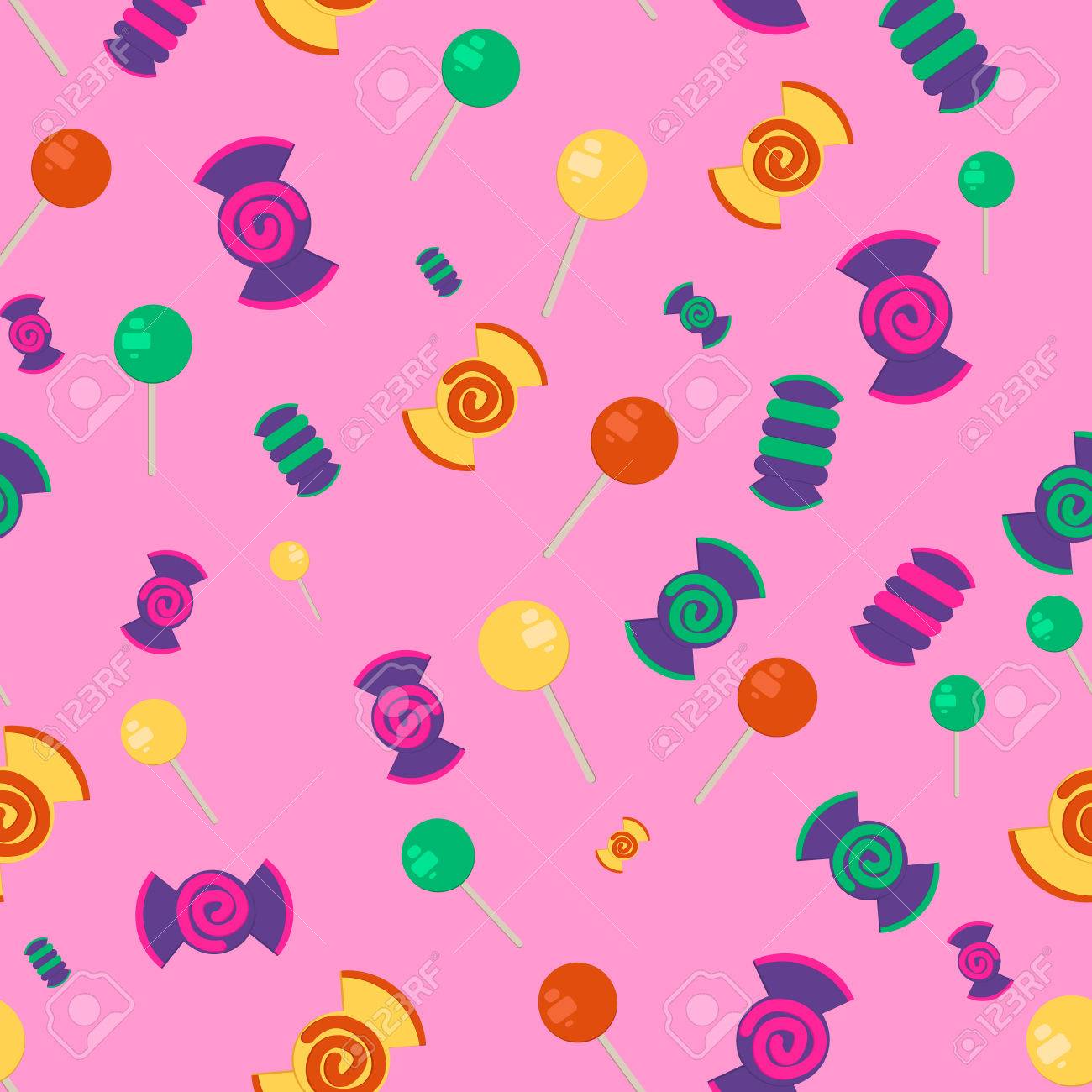 キャンディとロリポップのシームレスなパターン 駄菓子屋 あめの包み紙 ギフト用包装紙 テキスタイルや壁紙の背景を和菓子します のイラスト素材 ベクタ Image