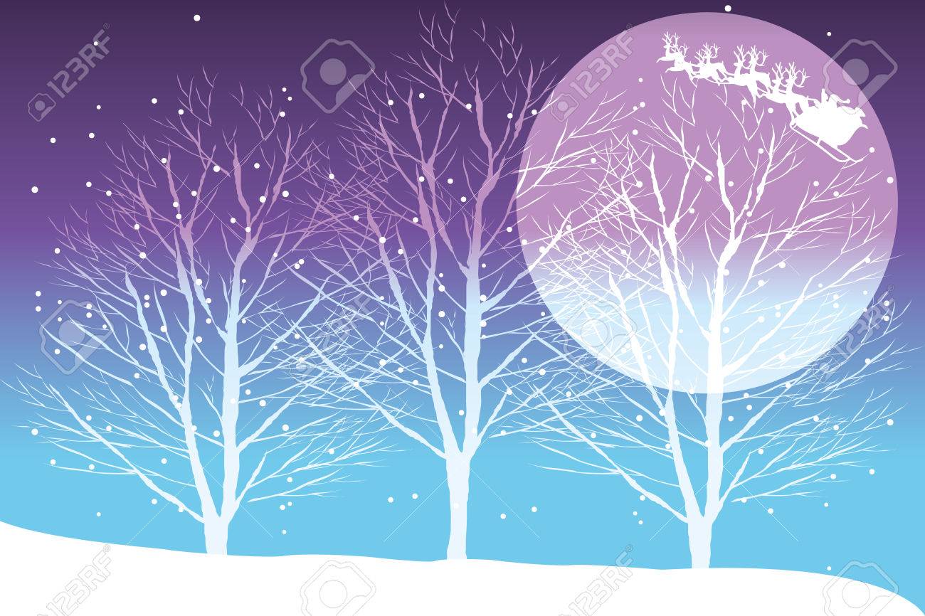 Silent Night Winter Landscape With Santa Claus In His Sleigh On Background In Rainbow Colors Royalty Free Cliparts Vectors And Stock Illustration Image