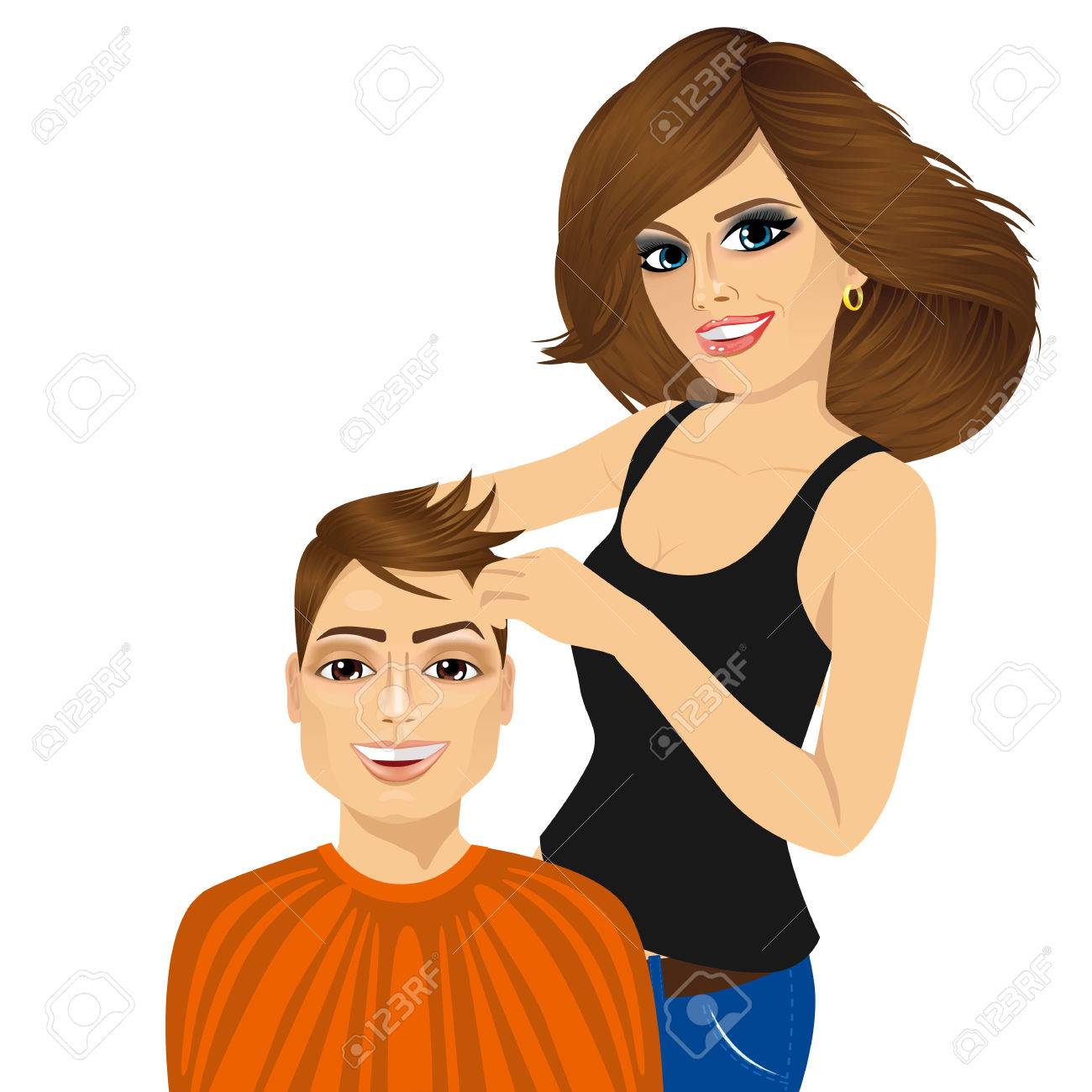 Portrait Of Professional Barber Working Cutting Long Hair To