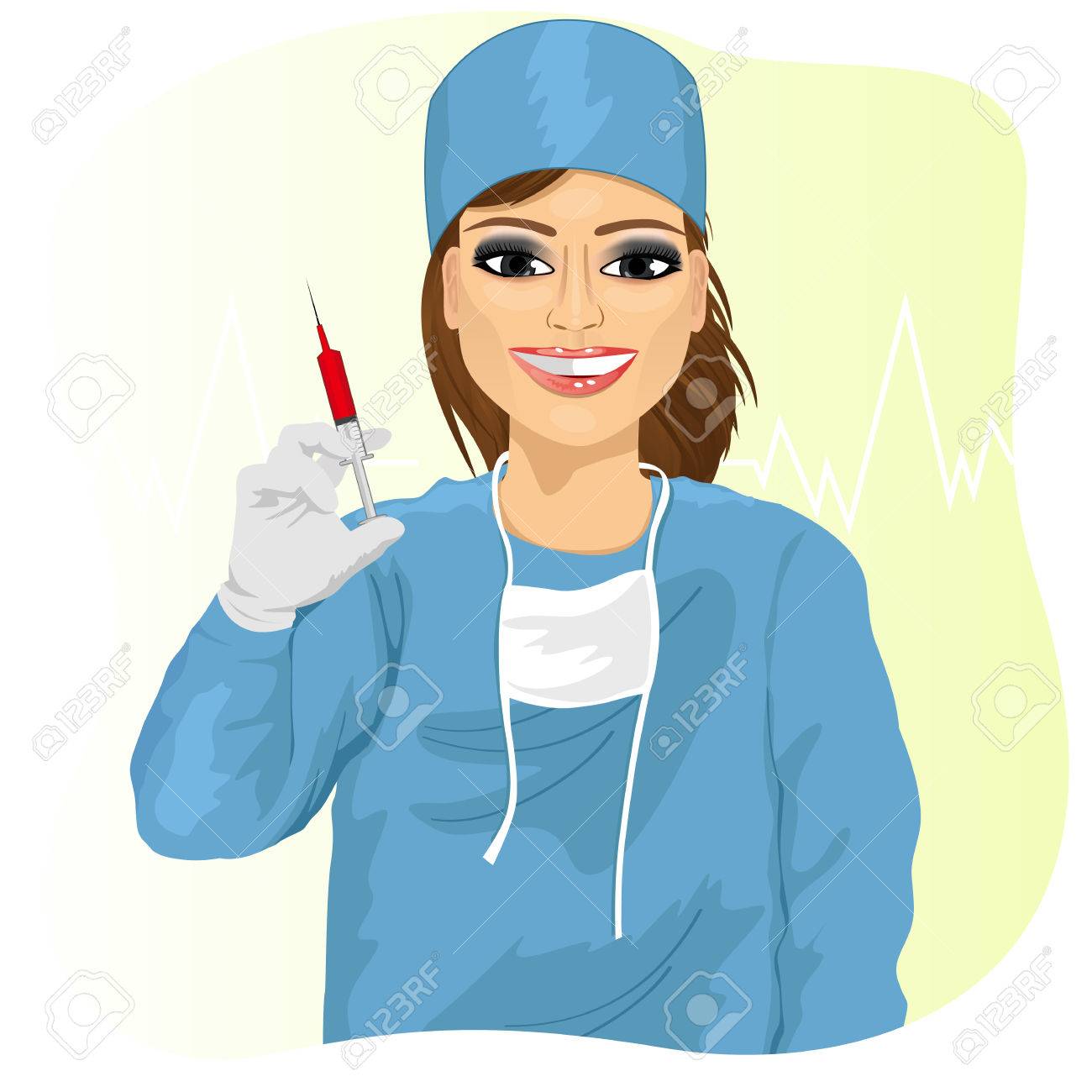 Female Doctor In Blue Scrub Suit Holding A Syringe Royalty Free SVG,  Cliparts, Vectors, and Stock Illustration. Image 51626471., image size:1300x1300