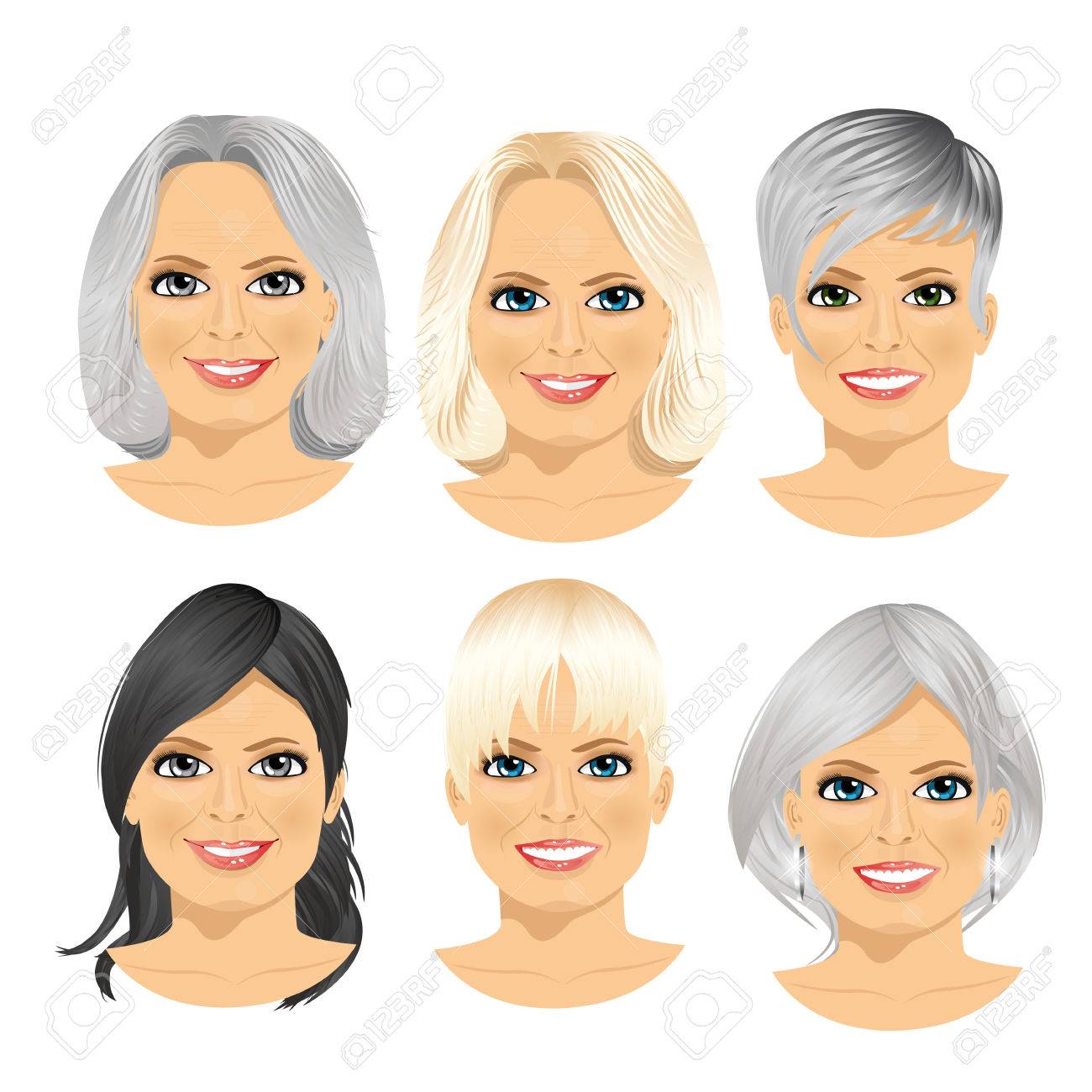 Set Of Mature Woman Avatar With Different Hairstyles Isolated Royalty Free Cliparts Vectors And Stock Illustration Image
