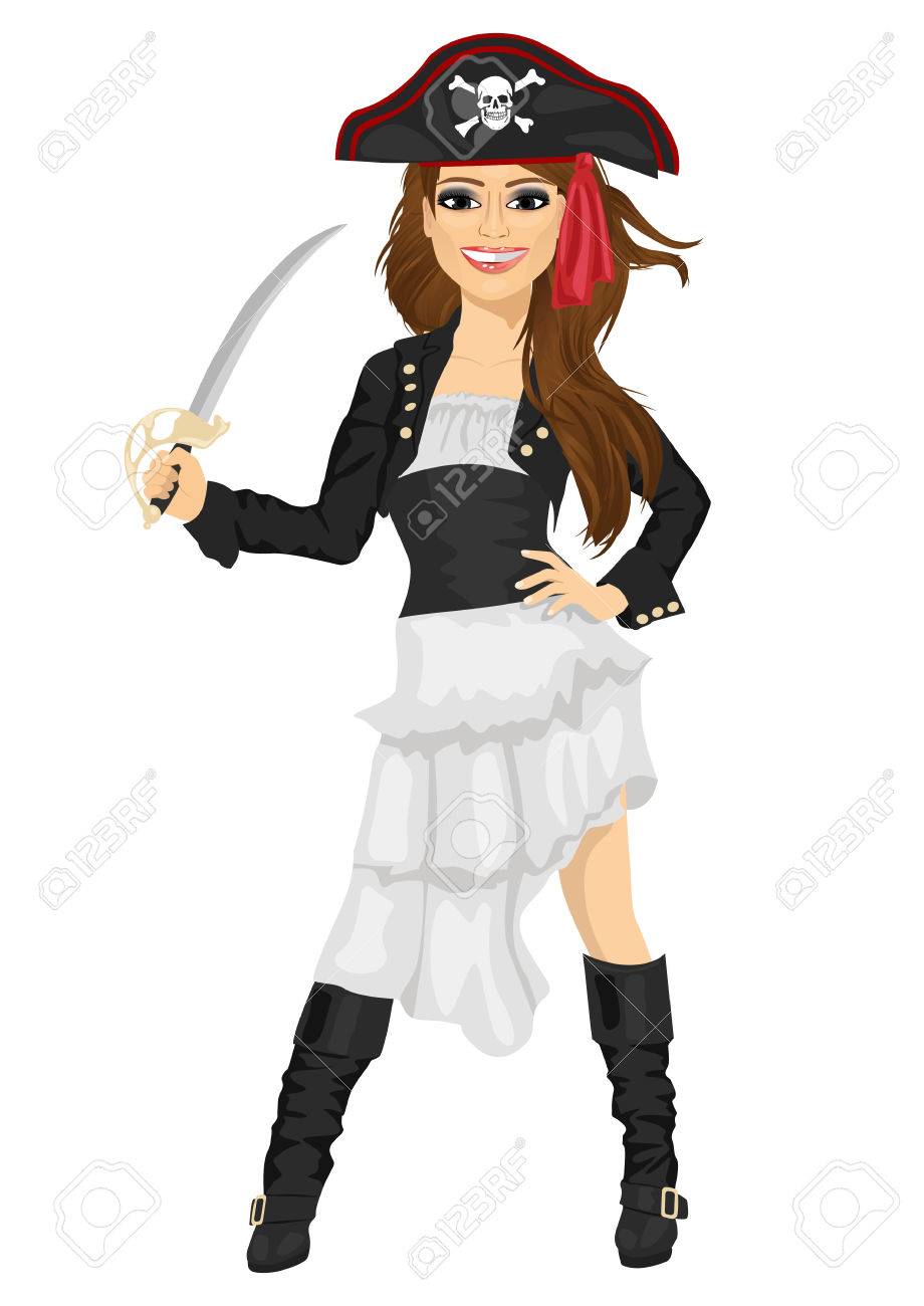 Young Woman In Pirate Costume Holding A Sword Royalty Free Cliparts Vectors And Stock Illustration Image