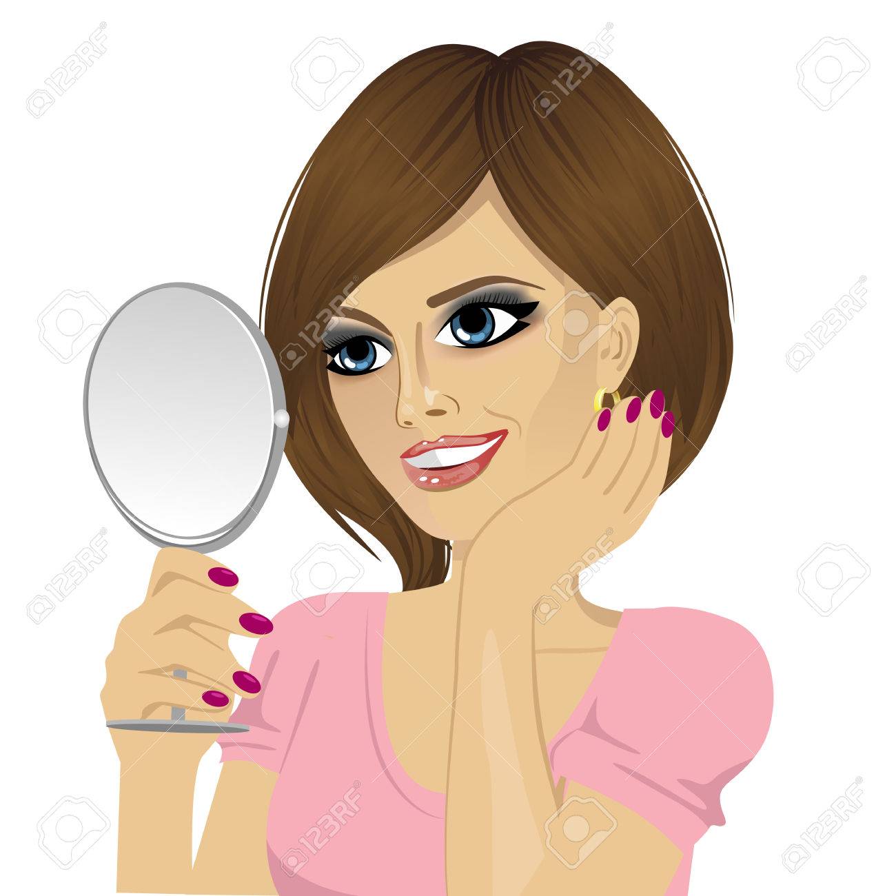 Beautiful Young Happy Woman Looking At Herself In Small Mirror Over White  Isolated Background Royalty Free SVG, Cliparts, Vectors, and Stock  Illustration. Image 60218089., image size:1300x1300