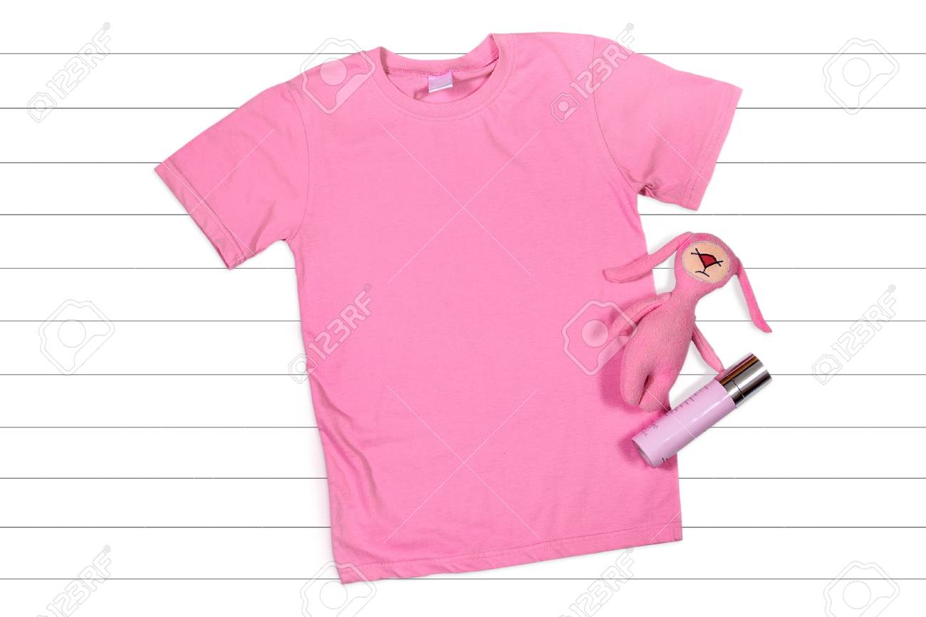 Download Pink Feminine T Shirt Mockup Flat Lay On A White Wooden Background Stock Photo Picture And Royalty Free Image Image 108209935