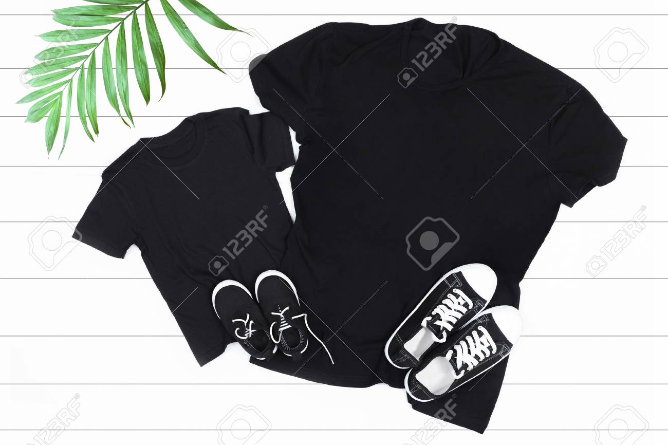 child and adult black t shirt on a white background mom and baby shirt on