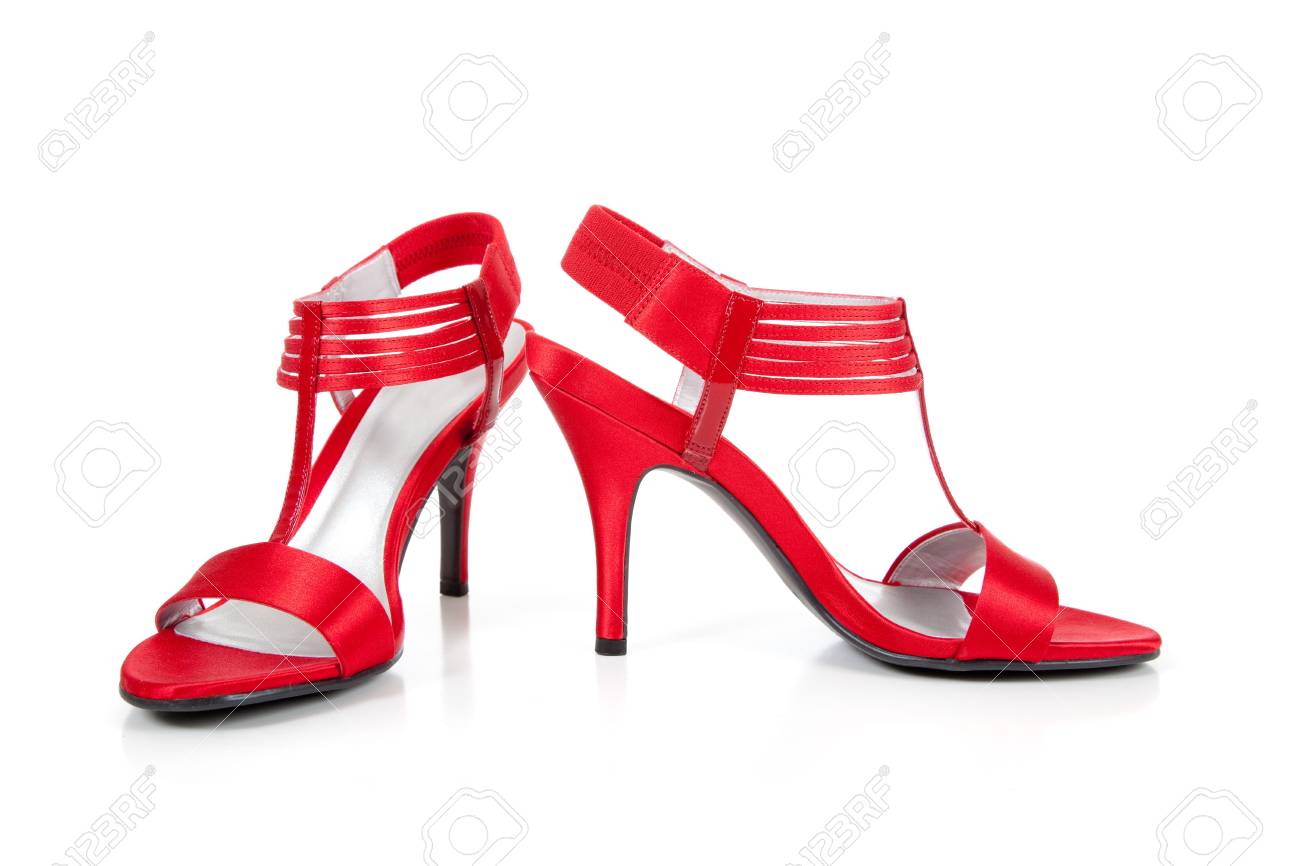 red strappy high heel sandals