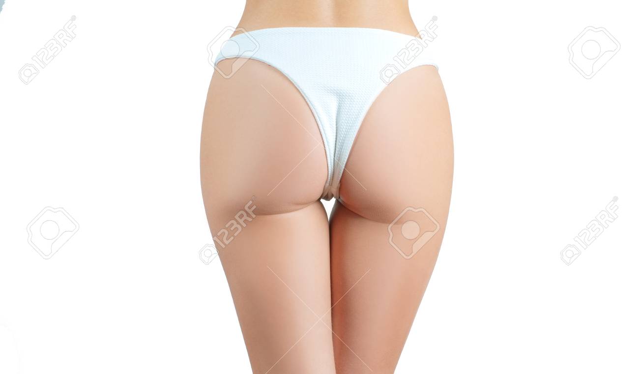 Slim Woman Body. Beautiful Woman Showing Perfect Buttocks In Underwear.  Female Bottom In White Panties Stock Photo, Picture and Royalty Free Image.  Image 116653498.