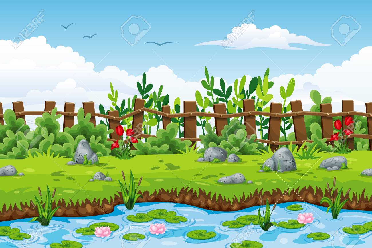 花と石の夏の風景のイラストのイラスト素材 ベクタ Image 花と石の夏の風景のイラストのイラスト素材 ベクタ Image