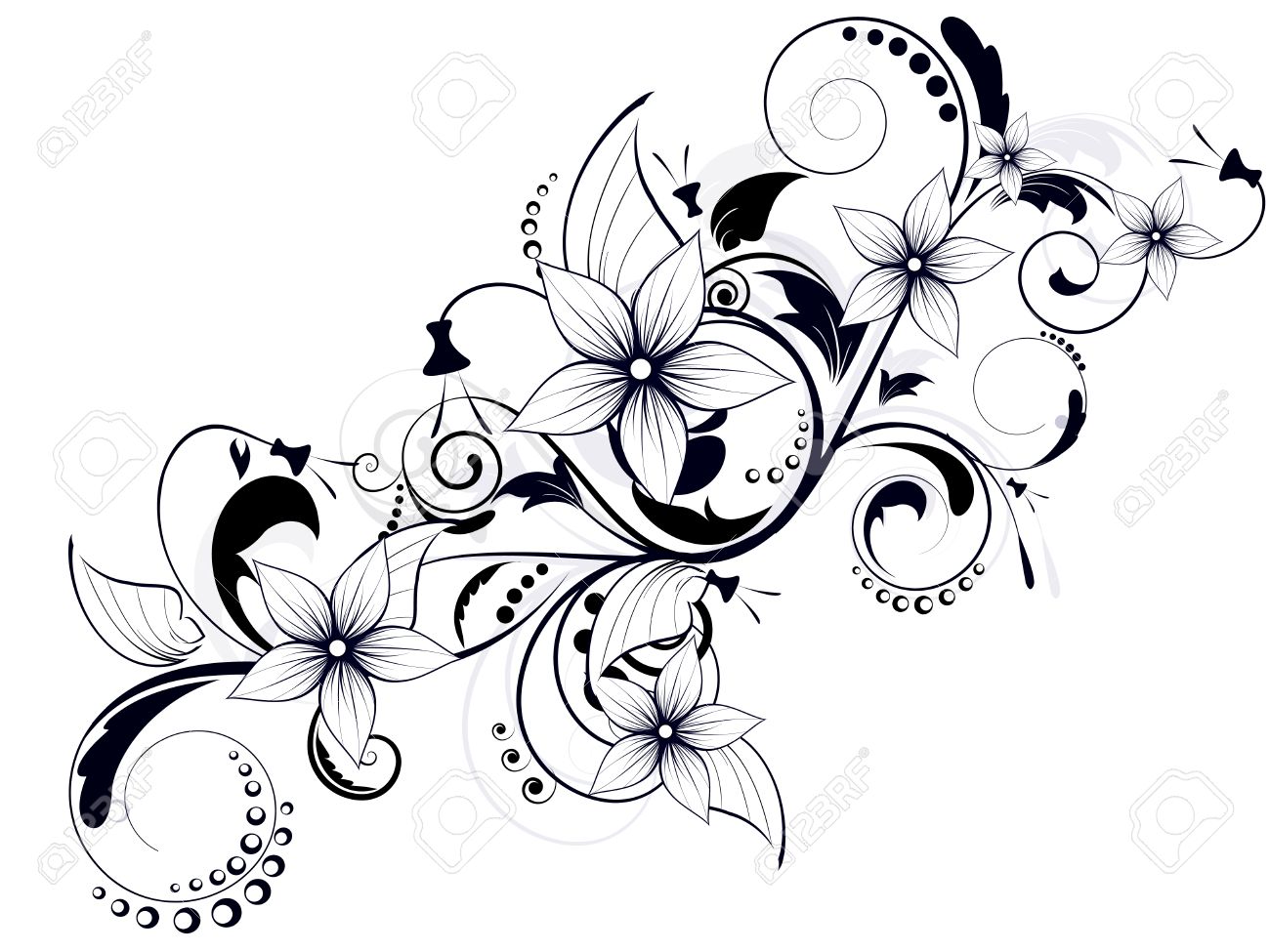floral design element with swirls for spring royalty free cliparts