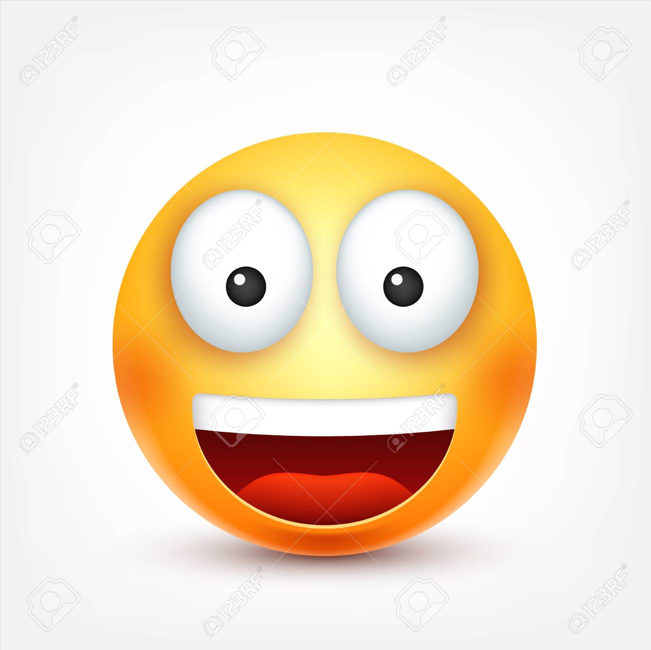 Smiley, Fröhlicher Emoticon. Gelbes Gesicht Mit Emotionen.  Gesichtsausdruck. 3D Realistische Emoji. Lustige Zeichentrickfigur.  Websymbol Vektor-Illustration. Lizenzfrei Nutzbare Vektorgrafiken, Clip  Arts, Illustrationen. Image 78266325.