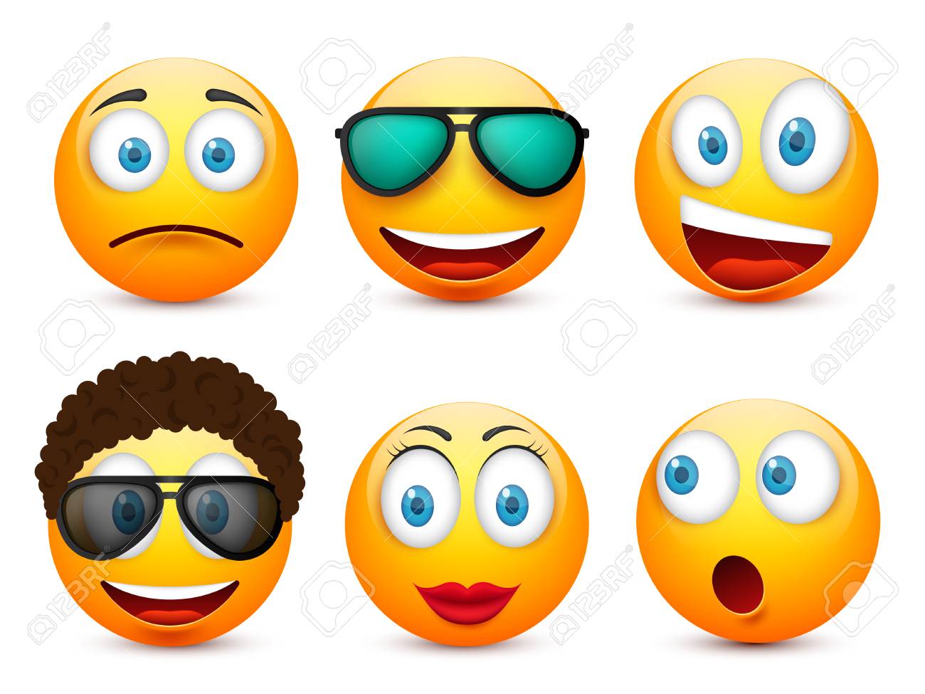 Smiley Con Ojos Azules Conjunto De Emoticonos Cara Amarilla Con