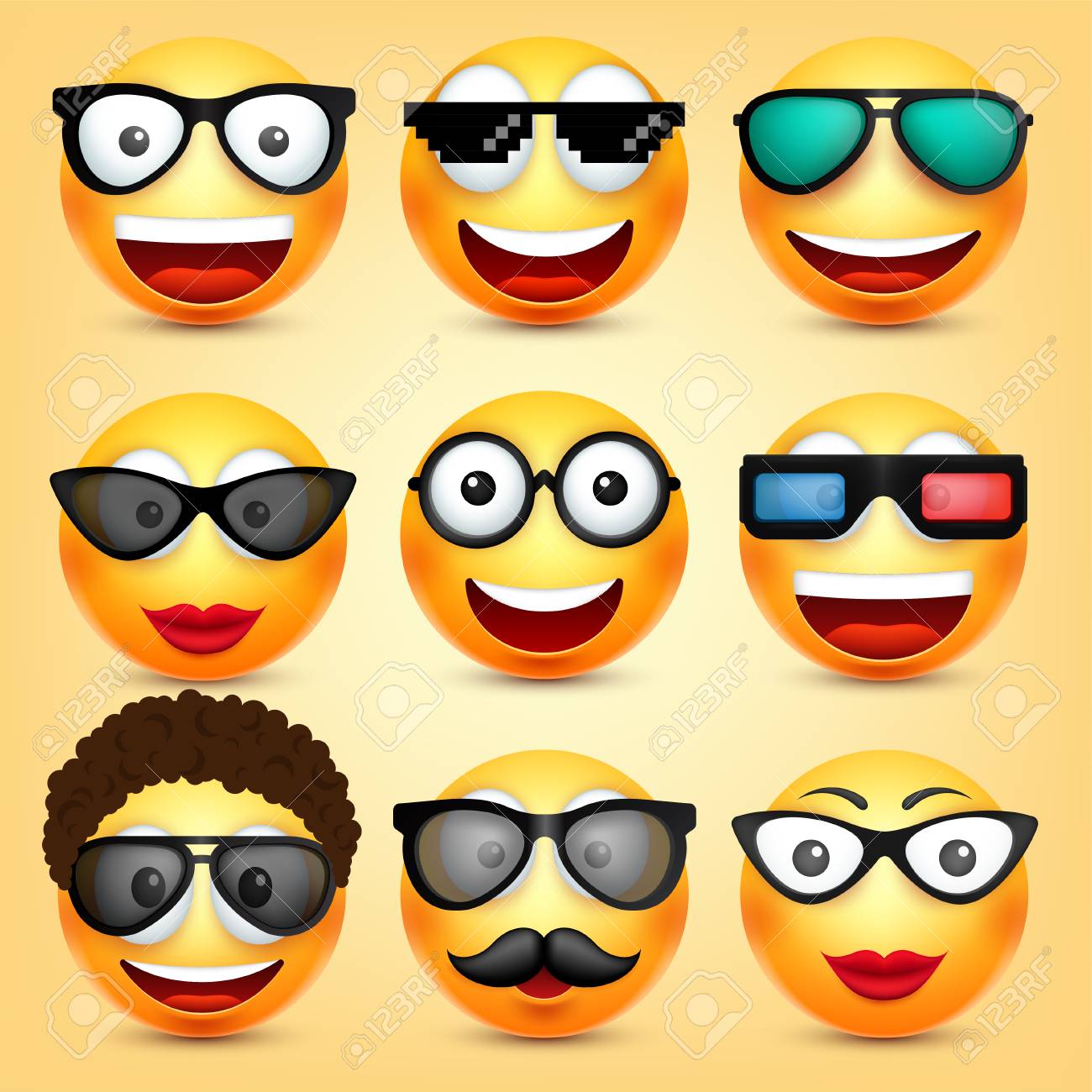 スマイリー 絵文字セット 感情を持つ黄色い顔 表情 3dリアルな絵文字 面白い漫画のキャラクター 気分 ウェブアイコン ベクトルイラスト のイラスト素材 ベクタ Image