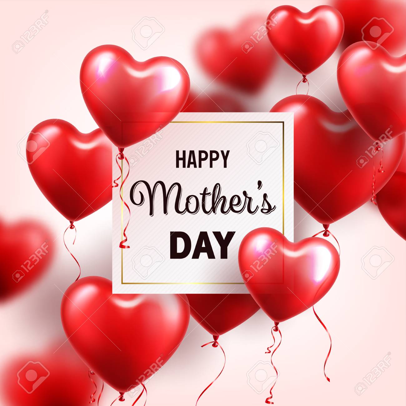 mothers day background with red hearts balloons greeting card