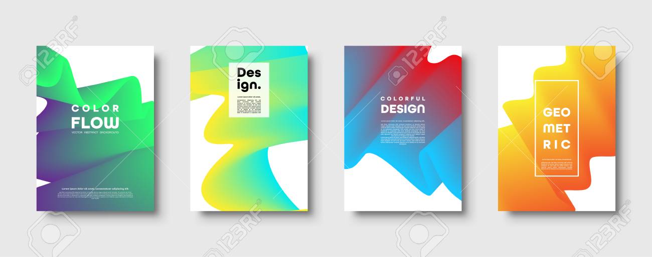 Abstract trendy geometric background with liquid gradient. Colorful blue, red, yellow and green dynamic curve wave. Modern motion banner set. Vector illustration - 124729056 Abstract trendy geometric background with liquid gradient. Colorful blue, red, yellow and green dynamic curve wave. Modern motion banner set. Vector illustration - 124729056