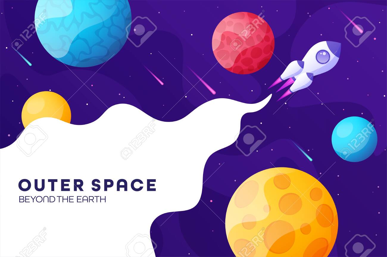 Space Futuristic Modern Colorful Background With Rocket Starship