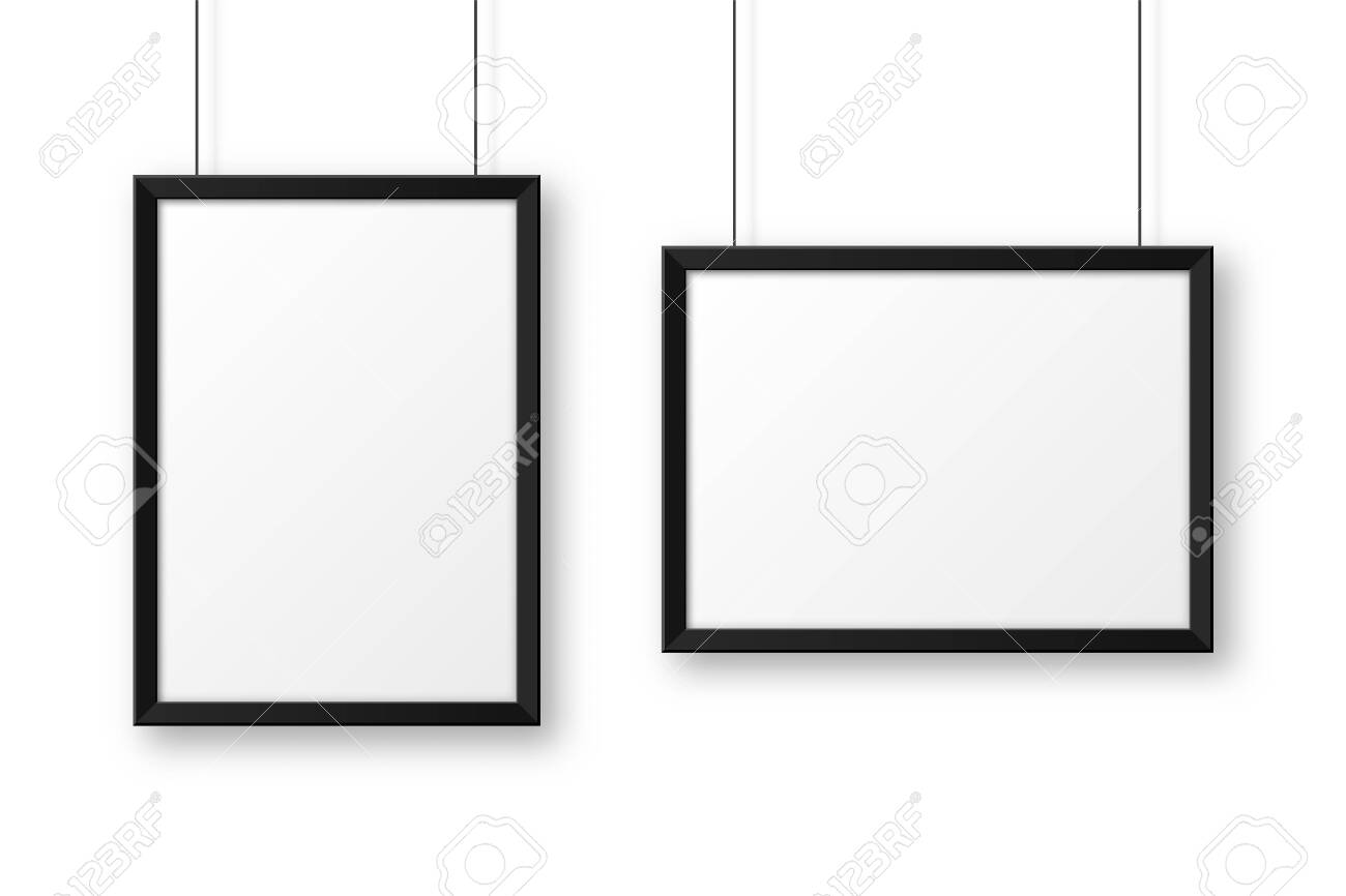 Realistic hanging on a wall blank black picture frame. Modern poster mockup. Empty photo frame. Vector illustration. - 145368333 Realistic hanging on a wall blank black picture frame. Modern poster mockup. Empty photo frame. Vector illustration. - 145368333