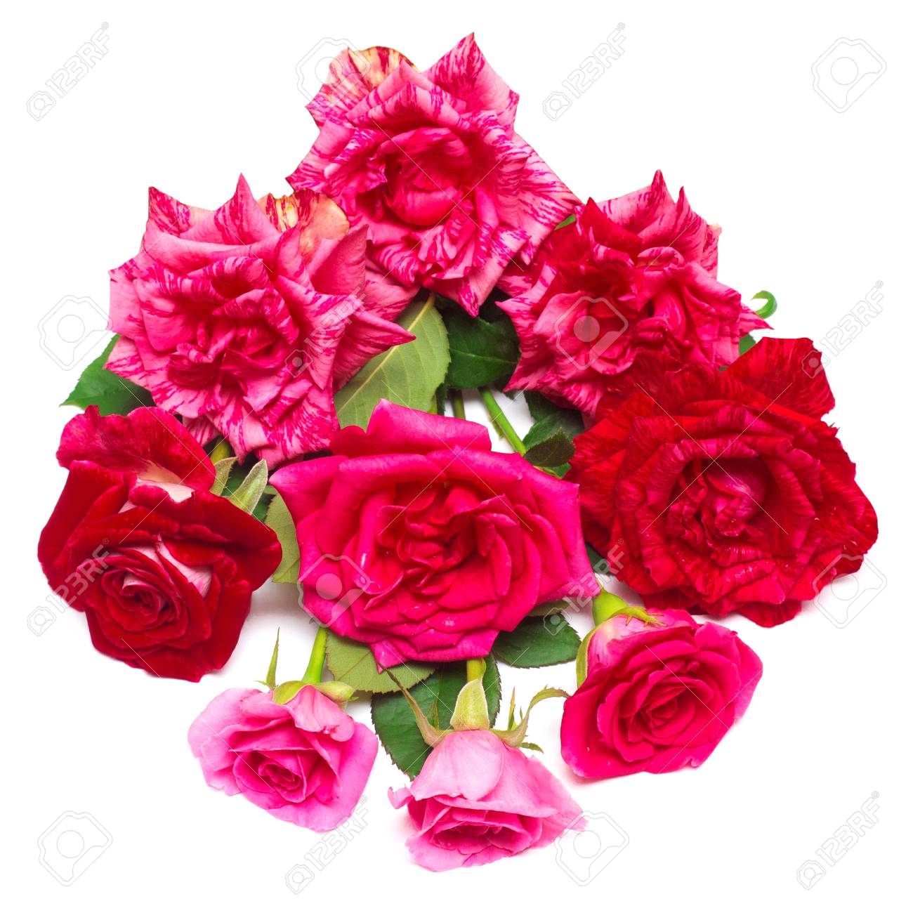 Un Beau Bouquet De Roses Fleurs Rouges Isolé Sur Fond Blanc Faire Part De Mariage été Printemps Plat Poser Vue De Dessus Amour La Saint