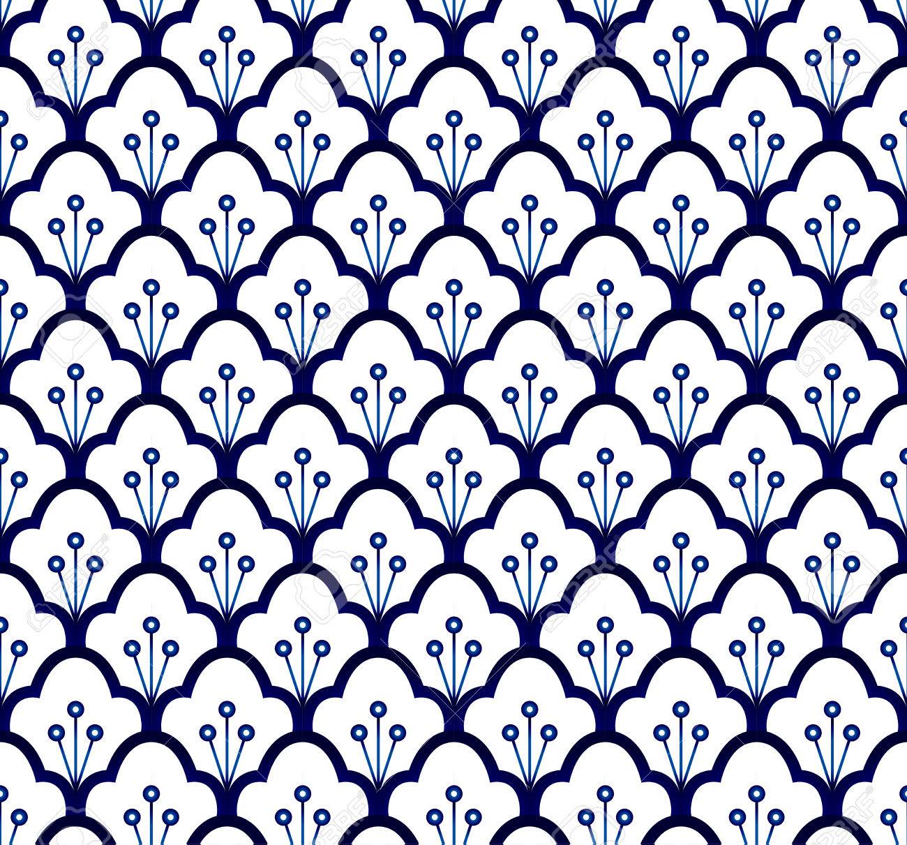 seamless porcelain indigo blue and white simple art decor vector simple art design
