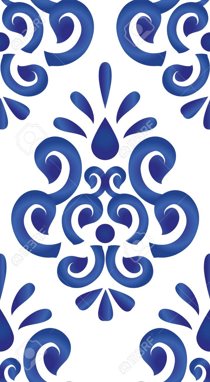 photo stock vector floral ornament on watercolor backdrop blue and white ceramic tile pattern seamless vector illustrat