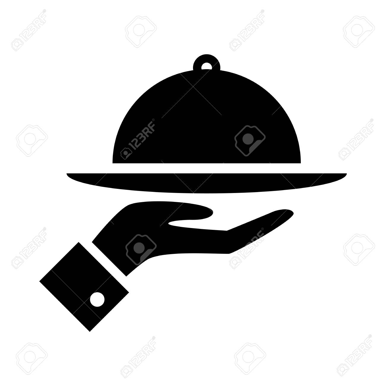 Covered food tray on a hand of hotel room service vector icon. - 97625742 Covered food tray on a hand of hotel room service vector icon. - 97625742