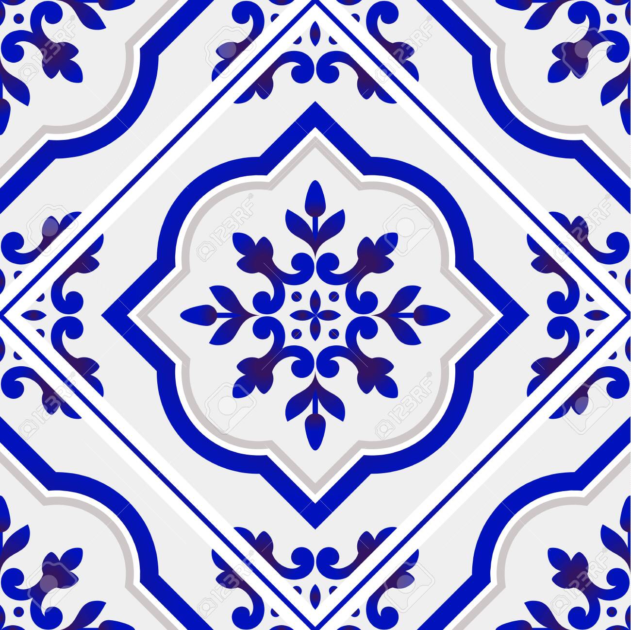 ceramic-tile-pattern-vector-porcelain-seamless-background-blue-and-white-floral-backdrop-decor-portugal-ornament-moroccan-mosaic-pottery-folk-print-spanish-tableware-decorative-wallpaper-design-royalty-free-svg-cliparts-vectors-and-stock
