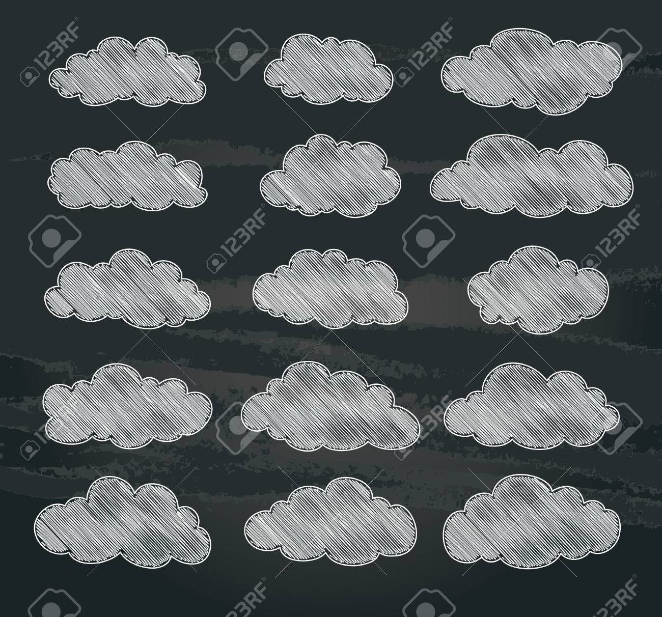 黒板のかわいい白い雲のセットです ベクトルのイラスト素材 ベクタ Image