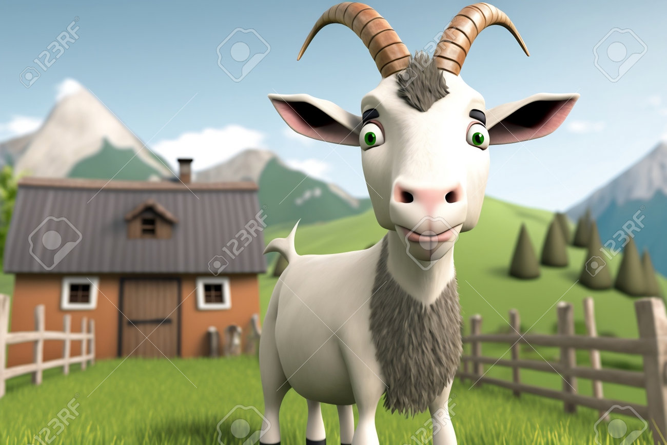 Adorable 3D Cartoon Goat On A Farm Landscape, Generative Ai Stock Photo,  Picture and Royalty Free Image. Image 202423658.