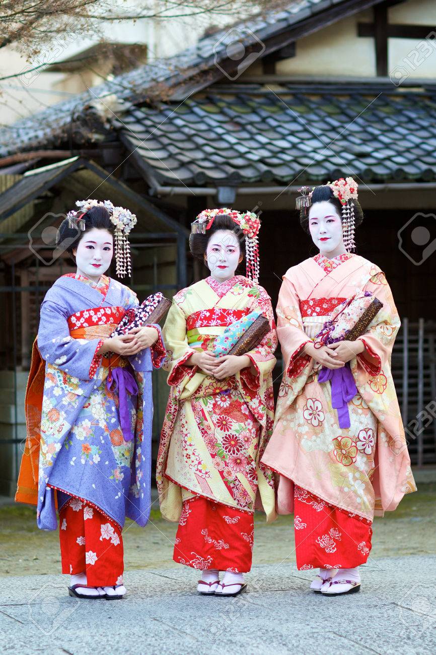 Kyoto, Japan - February 20, 2014: Three. what is a japanese dress called. 