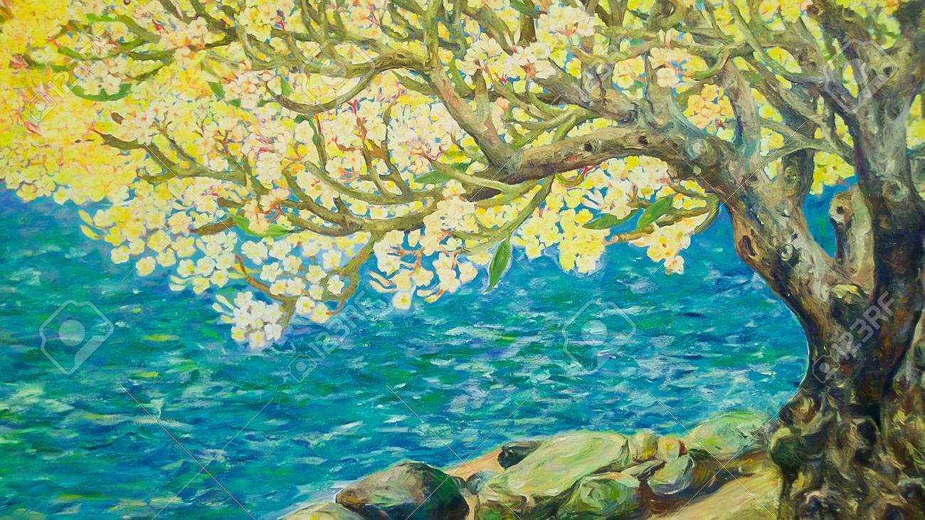 Pintura De La Acuarela Del Paisaje De La Naturaleza Y El Arbol De