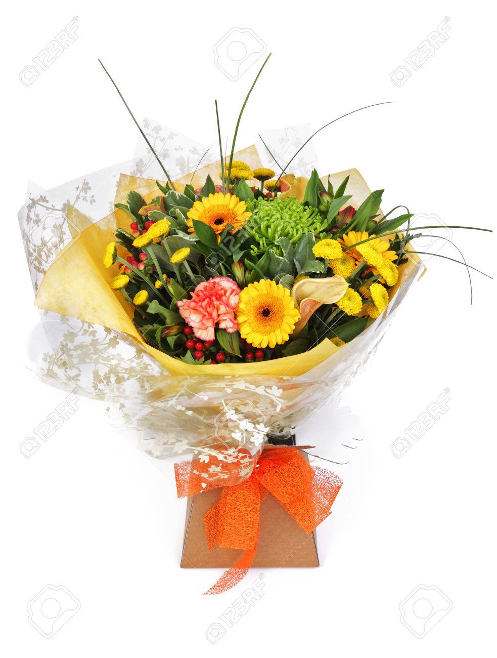 Emballage Cadeau Bouquet De Fleurs Isolées Sur Blanc