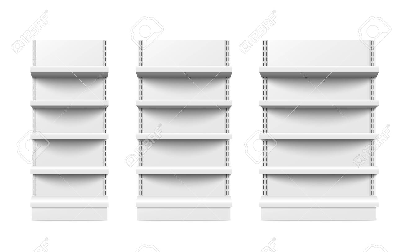 Download Empty Stand Retail Shelves Three Diferent Size Pieces Mockup Royalty Free Cliparts Vectors And Stock Illustration Image 148010853 PSD Mockup Templates